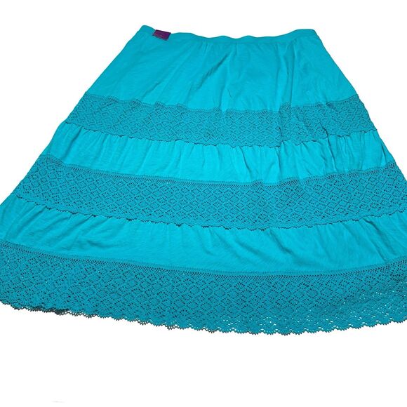 Lane Bryant Maxi Skirt Women's Turquoise Blue Tiered Crochet Lace 26 / 28 NWT - Picture 6 of 9